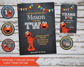 Elmo Birthday Invitation, Elmo Invitation, Elmo Invite, Elmo Party, Elmo Birthday, Elmo Thank You favor tags, Elmo cupcake toppers DIY