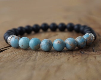 Dual-Tone Turquoise and Lava Stone Hip-Hop Bracelet(2pcs)
