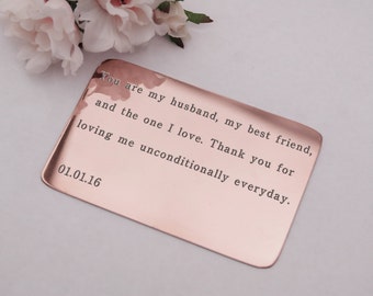 Anniversary Gifts For Men, Husband Gifts, Engraved Wallet Card, copper Wallet Insert, gift for him, Boyfriend Presents, custom gift