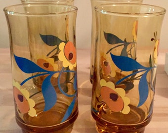 Vintage Flower Drinking Glasses (Set Of 4)