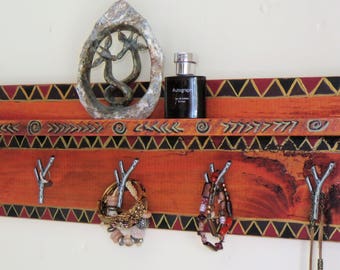 Jewelry Organizer Jewellery Hanger wooden wall hanging Jewerly shelf Ethinic handpainted Bedroom Decor