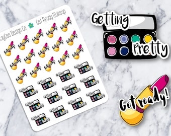 Getting Ready Makeup Stickers / Hand Drawn / Functional / Tracking / Fits Erin Condren & MAMBI/ Kikki K / FiloFax