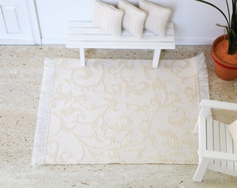 CLOSING DOWN SALE 1:12 scale Floor Rug for Dollhouses, Cream with woven Flourish Design, Living Room Decor, Doll house Mat, Modern Dollhouse