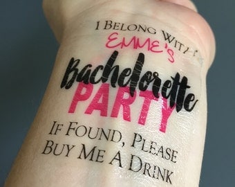 Bachelorette Party Tattoo, Bachelorette Tattoo, If Found, Buy Me a Drink, Cute Bachelorette Tattoo, Temporary Tattoo, Personalized, Pink