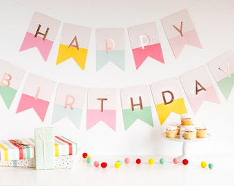 Pastel Birthday Banner, Pastel First Birthday, Happy Birthday Banner, Girl Birthday, 1st Birthday, Pastel Pink Birthday, Birthday Party