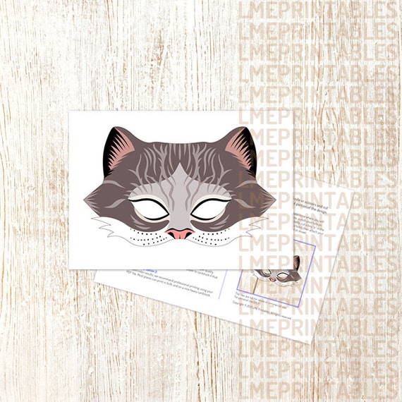 Cheshire Cat Mask Grey Tabby Printable Gray by LMEprintables