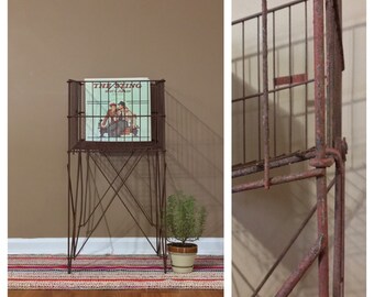 Mid Century Record Storage /Industrial Storage / Vintage Record Holder/Vinyl Record Storage / Standing Metal Crate / Vintage Metal Crate