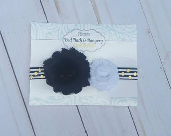Black and white with gold baby headband- baby head band, flower head band, baby shower gift, baby photo prop, modern baby, baby fashion