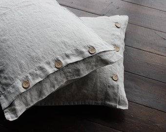 Pillowcases Linen Stone Washed Softened Pre Washed Pre Shurunk Pillow Case Super Soft with Coconut Buttons Queen Standard King AU EUR sizes