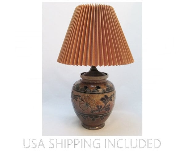 Hand Made Pottery Lamp With Shade German Salt Glazed Stoneware