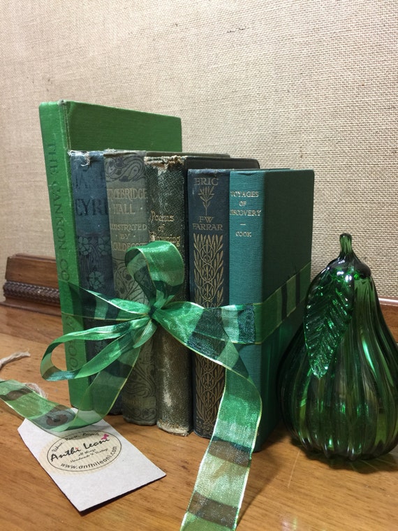 GREEN Vintage Book Collection - Old Books Decoration - Interior Design Shelf Staging - Christmas Green Home Decor - Custom Sourced Books