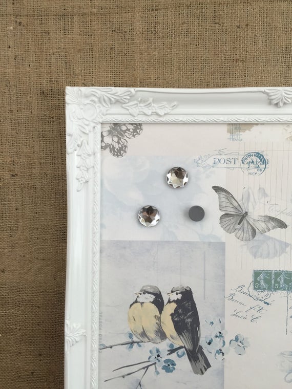 MAGNETIC VISION BOARD // WHiTE Framed Message Board // Kitchen Memo Board // Pretty Magnet Board // Decorative Vintage Style Bulletin Board