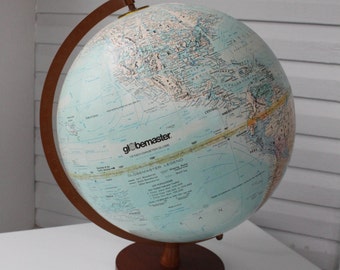 Vintage 12 inch Globemaster Legend -Mid Century Globe with Genuine Hardwood Base-Made in the U.S.A