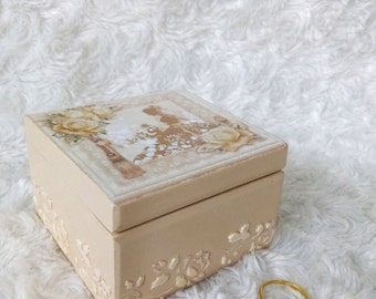 Gift for her Wedding ring box Wooden box for ring engagement box ring pillow box Roses box Ring Bearer Bridal box love box Proposal gift