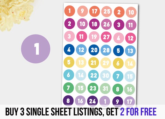 Number Stickers Monthly Date Planner Stickers Date Number