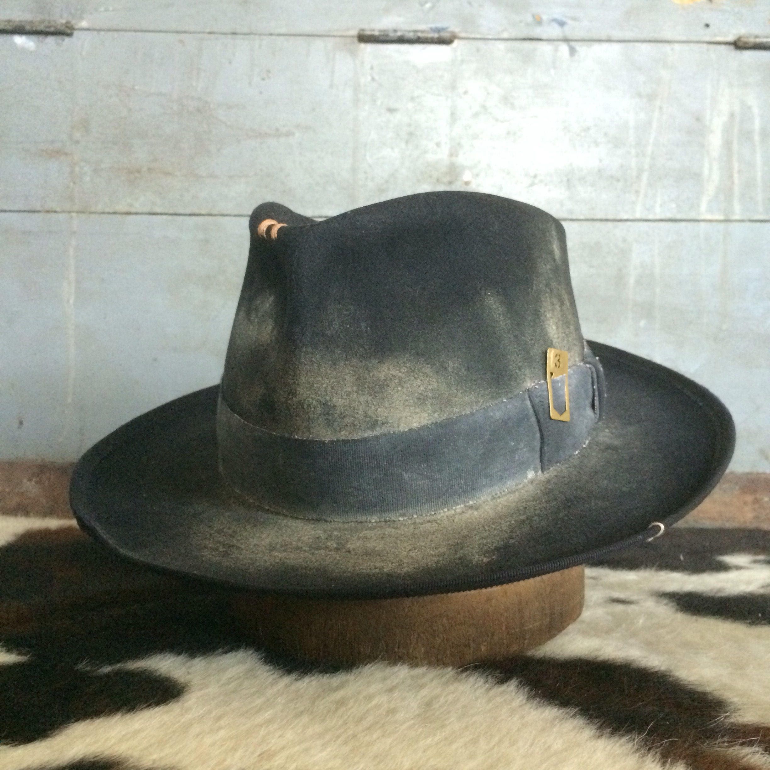 Custom black fedora distressed black hat fall hat one of a