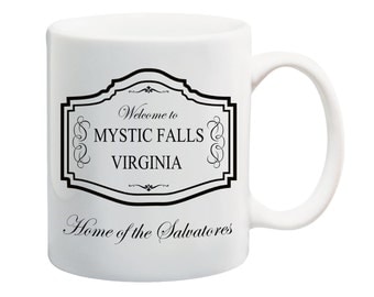 Vampire Diaries coffee mug with print Mystic Falls Home of The Salvatores TVD coffee mug The Vampire Diaries fan mug