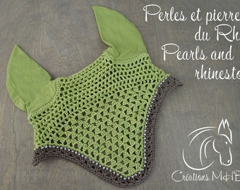 Round Horse Fly Bonnet, Fly Veil, Apple Green and Cocoa, Size Warmblood