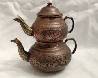 Vintage spong copper Anatolian Turkish Tea Set