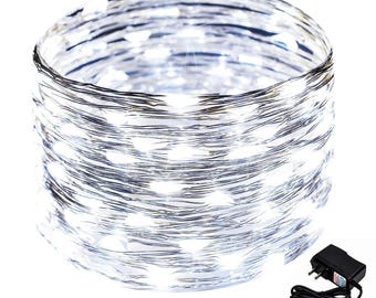 100 LED 33 Feet Copper Wire String Fairy Light with Power Adapter included Cool White USA Seller