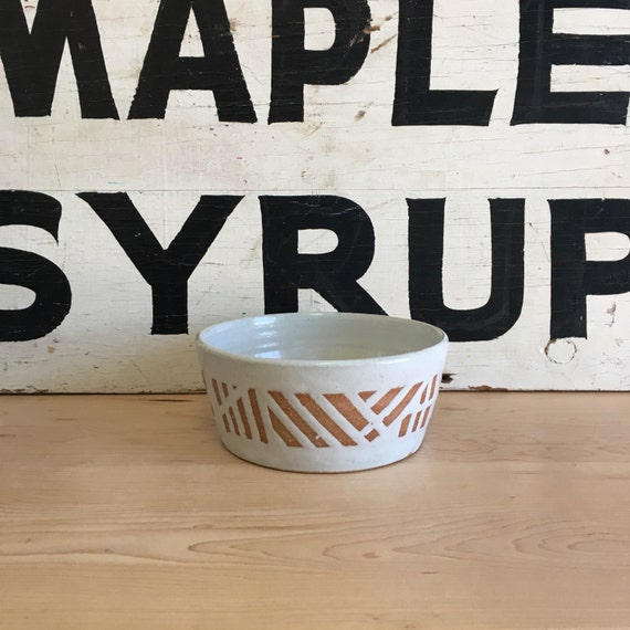 Exposed Clay and White Graphic Bowl Handmade Pottery