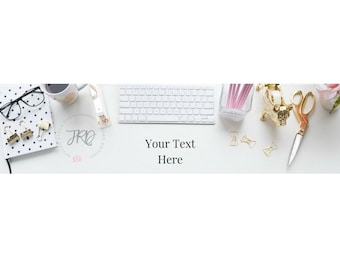 Etsy Banner (New Size) Gold and Pink Office Accessories Styled Stock Photo for branding Blog Banner