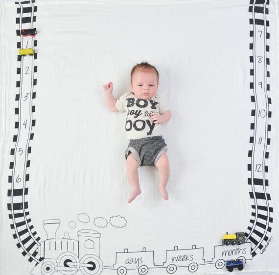 Baby Milestone Blanket ™ Trains Age / swaddle blanket