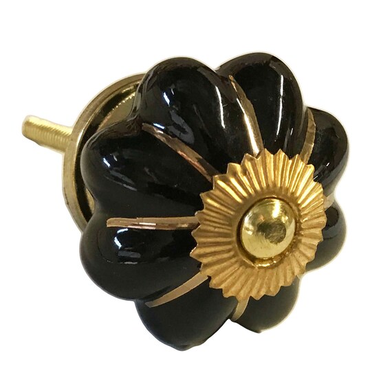 Black with Gold Trim ceramic knob dresser knob drawer knobs