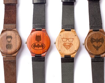 SuperHeroes, Super Hero, Superhero Birthday, Captain America, Superman, Xmen, Batman, Personalised watch, Engraved Wooden Watch, Wood Watch