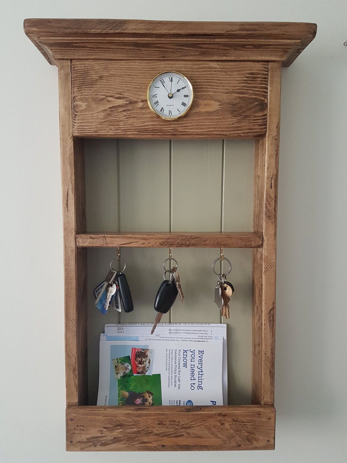 Key holder mail box holder wooden key holder rustic wall