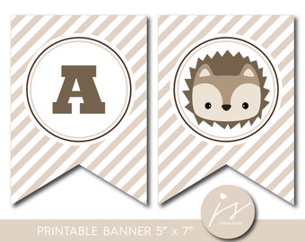 Hedgehog banner, Woodland baby shower banner, Woodland birthday banner, Woodland bunting, Woodland garland, PB-596
