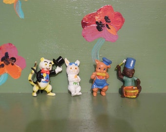 Plastic Rubber Animal Figurines Toys Rabbit Pig Monkey Tiger Cat Shelf Home Decor Mid Century Modern Retro Vintage Novelty Creepy Oddity