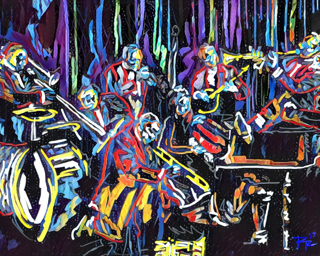 Jazz Art Print Jazz Band Art New Orleans painting