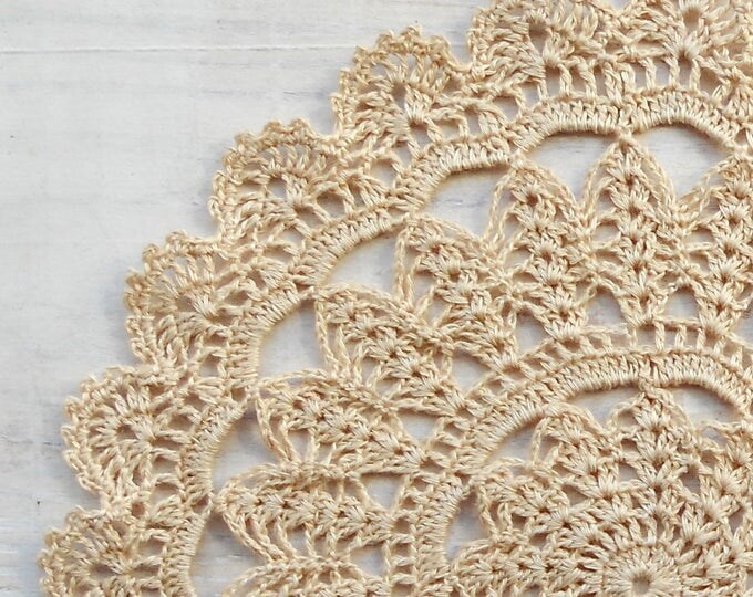 8 inch Handmade Beige Lace Doily, Beige Table Decoration, Round Cream Doilies, Gift for Her, Housewarming Gift, Beige Tablecloth, Cream Deco