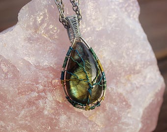 Wrapped Labradorite Tree of Life Pendant