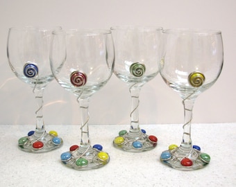 Beaded Wine Glasses, Wire Wrapped Wine Glasses, Decorated Wine Glasses, Set of 4 Wine Glasses