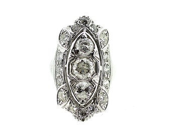 Art Deco Diamond Cocktail Ring / White Gold Diamond Showpiece Ring / Large Diamond Ring / White Gold Extravagant Diamond Ring /Stunning Ring