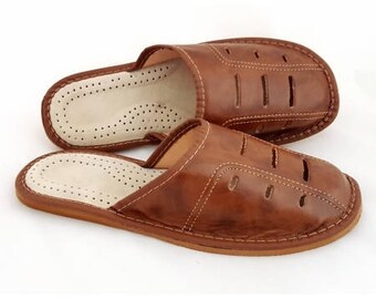 Chausson Pantoufle Homme Cuir Taille 40 41 42 43 44 45 46 47 Naturel Confortable Fabrication Artisanale