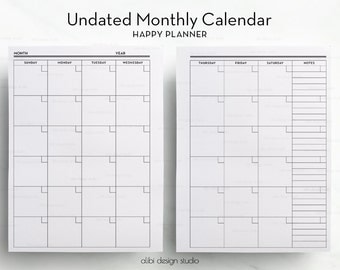 Monthly Calendar, Undated Calendar, Happy Planner, Monthly Organizer, MAMBI, Monthly Planner, Printable Calendar, Create 365 Planner