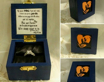 Nightmare before Christmas "We Were Simply Meant to Be" Disneys Tim Burtons Jack and Sally inspired Engagement Ring Box with Quote inside