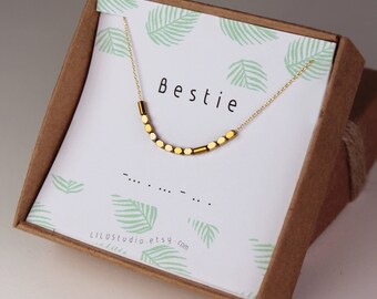 Best friend gift, best friend necklace, bestie necklace, Morse code necklace, delicate necklace, gold, Morse code bracelet, sterling silver