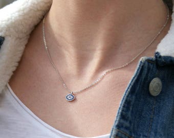 Tiny Evil eye necklace -Silver Evil Eye Necklace- Dainty evil eye charm- Mom Necklace-Mothers Day Gift-Protection Necklace-Nazar Boncuk