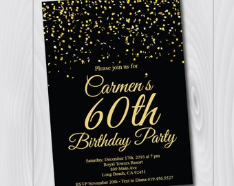 60th Birthday Invitation/Printable Gold & Black Birthday Invitation/e-card invitation/Template/Birthday Invitation/sixtieth birthday