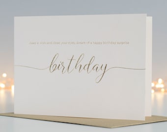 Blush Pink Birthday Card, Pretty Birthday Card For Her, Gold Foil Card, Make A Wish Greeting Card, Happy Birthday Card