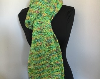 Knitted Soft Very Long Lime Green Tweed Scarf