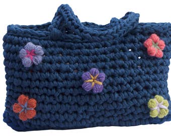 Handbag - Shoulder bag - Knitted bag - Trapilho cotton ribbon hook bag - Women bag - Shopping bag - Basket