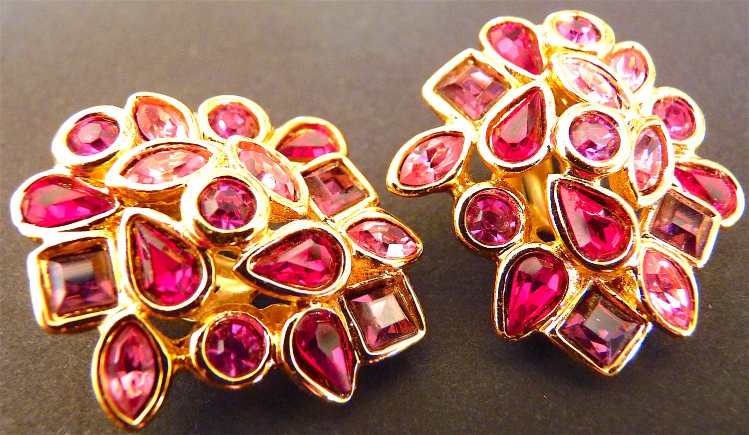 Saint Laurent Earrings YSL Vintage Clip On Pink Rhinestone