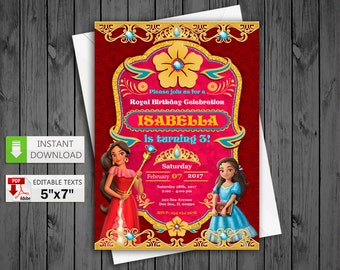 Printable invitation Princess Elena of Avalor party in PDF with Editable Texts, Princess Elena Avalor Invitation, edit and print yourself!