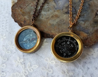 Compass Necklace, Steampunk Jewelry, Brass Compass Necklace, Nautical Jewelry, Miniature Steampunk Compass Necklace