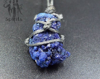 Azurite Necklace Blueberry Gemstone Raw December Birthstone Pendant Semiprecious Stone Blue Crystal Healing Natural Reiki Chakra Third Eye